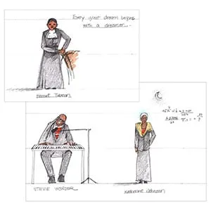 Harriet Tubman, Catherine Johnson & Stevie Wonder drawing